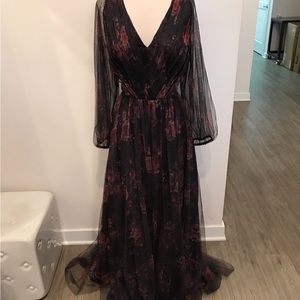 Marchesa “Salerno” bridesmaid dress in beautiful deep Aubergine print!